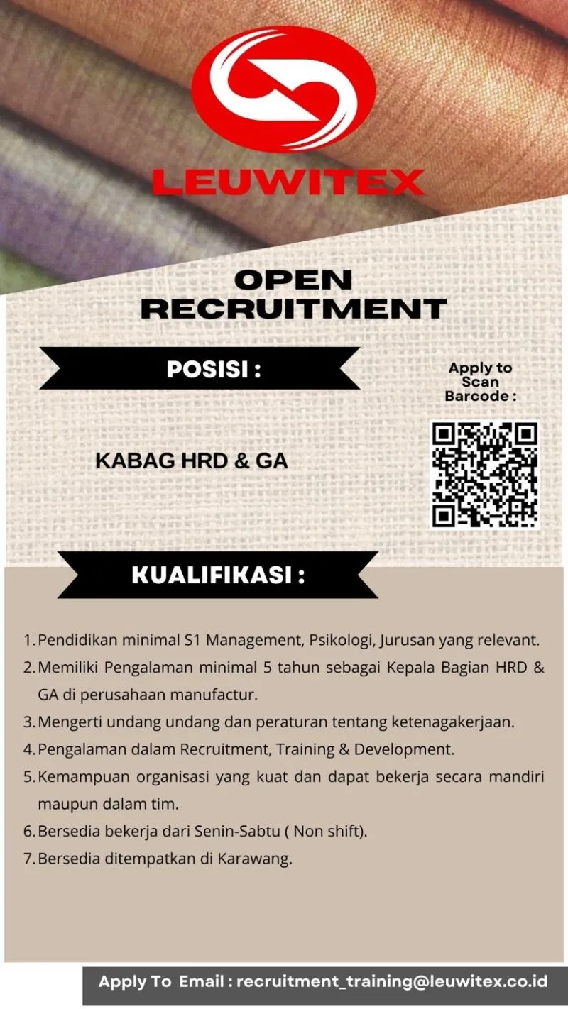 Lowongan Kerja PT Leuwijaya Utama Textile Karawang